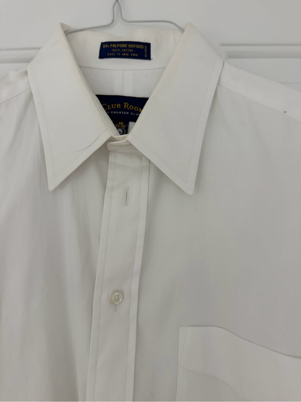 Club Room White Men's Dress Shirt - Point Collar with Chest Pocket. 16. 34/35. N